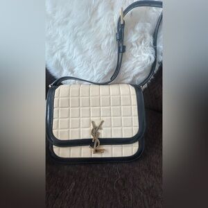 Yves Saint Laurent Black and Cream Quilted Shoulder Bag
